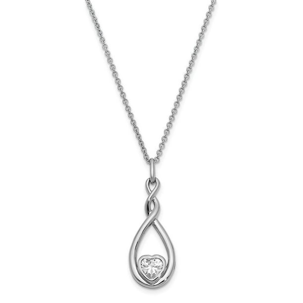 Sterling Silver CZ Stone Heart Pendant with 18inches Ball Chain 